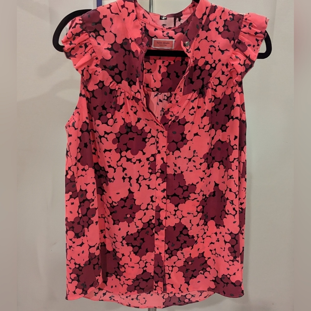 Kate Spade New York Julia Bubble Dot Ruffle Shell Rhubarb Jam/Pink Size M $60